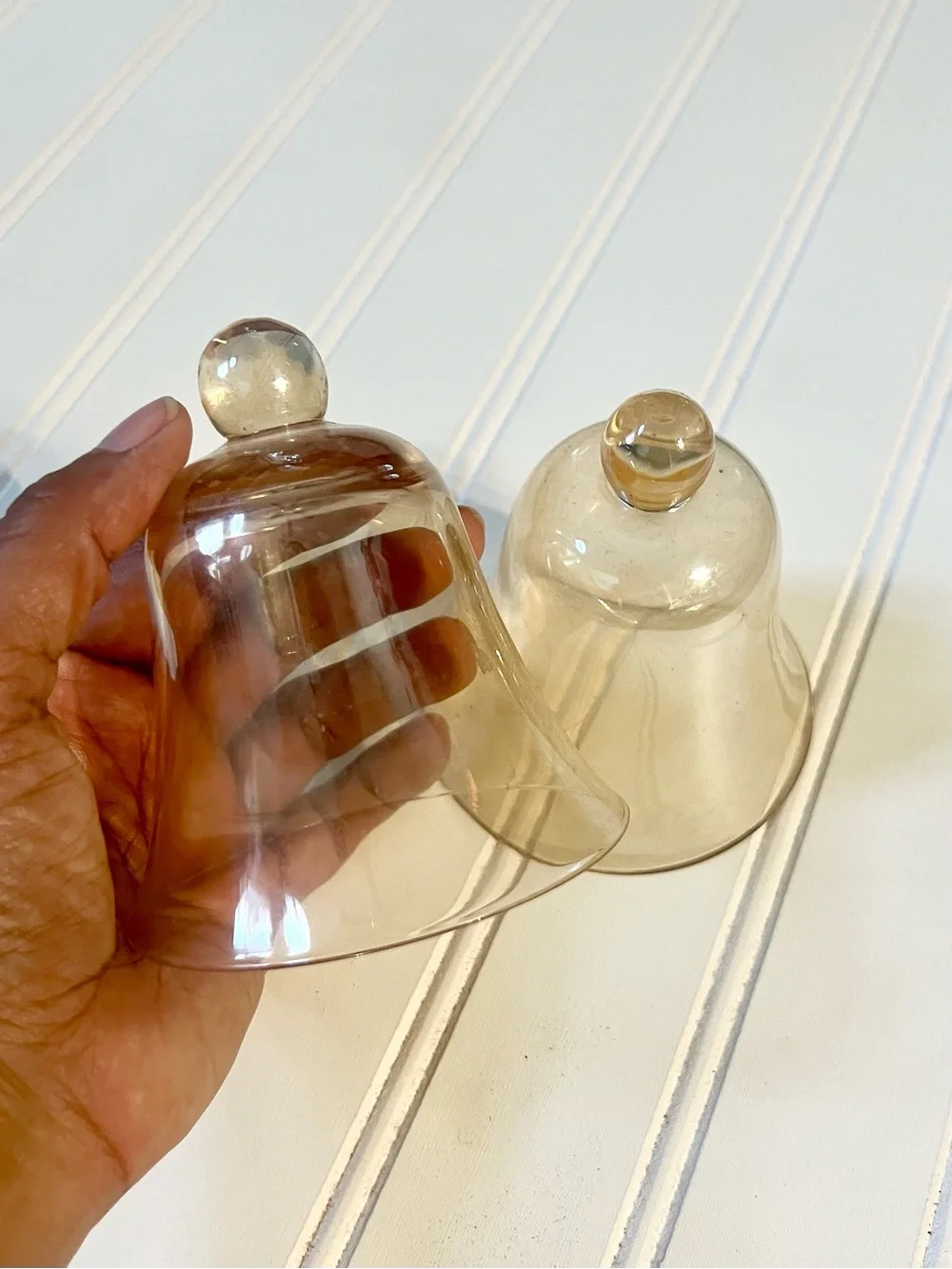 Vintage Amber Glass Bell Votive or Cloche Accent Pair